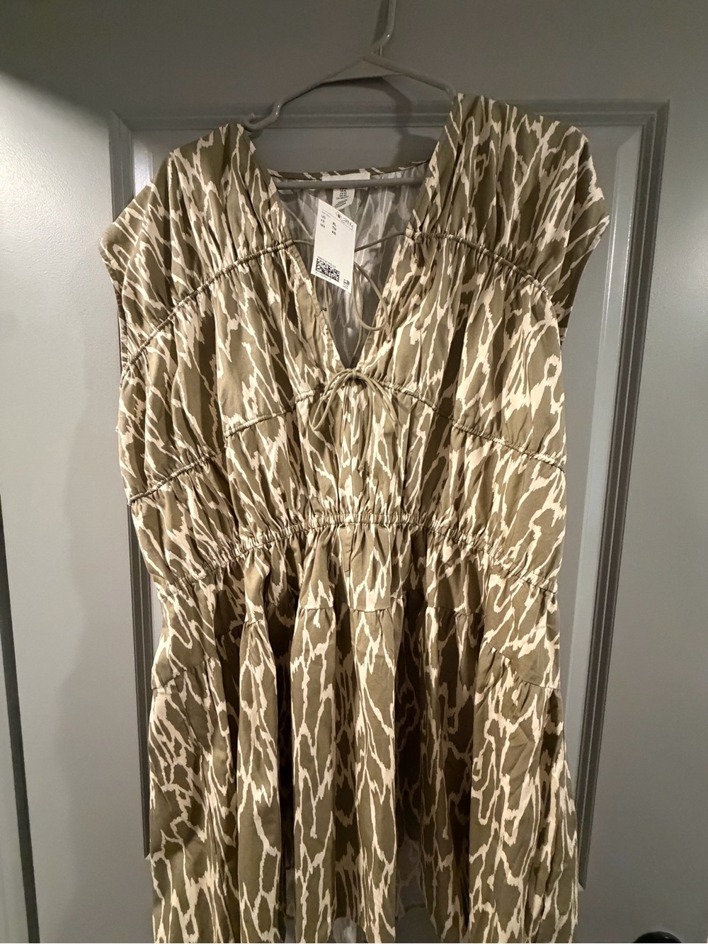 H&M Olive and Cream Patterned Midi Dress
